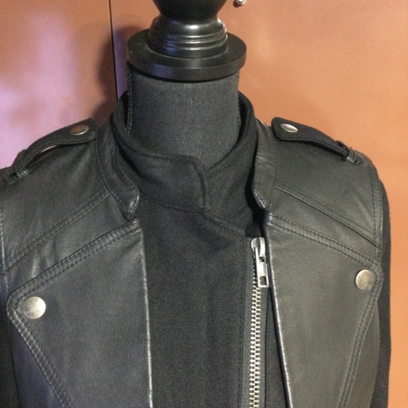 ASOS black wool/leather 2 in 1 coat size small - Picture 2 of 16